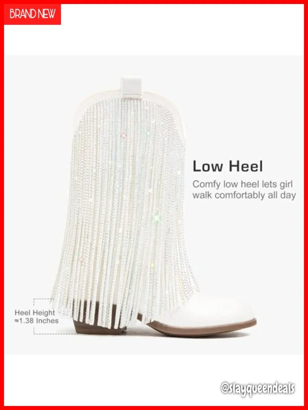 Girls Rhinestone Fringe Cowboy Boots Pointed Toe Pull On Western Boot